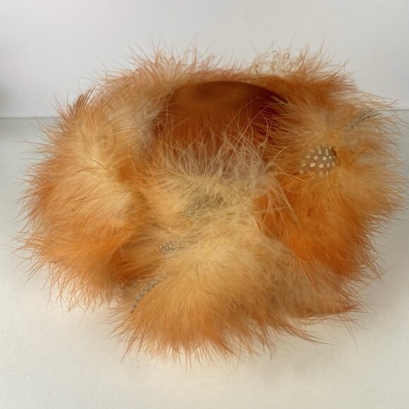 Vtg 1950s Schiaparelli Paris Satin & Feathers Cocktail Hat Size 22 Orange main image 9